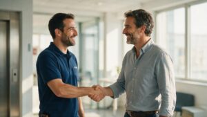 Apretón de manos cerrando la integración de Ascensores Servel en DBS Elevación