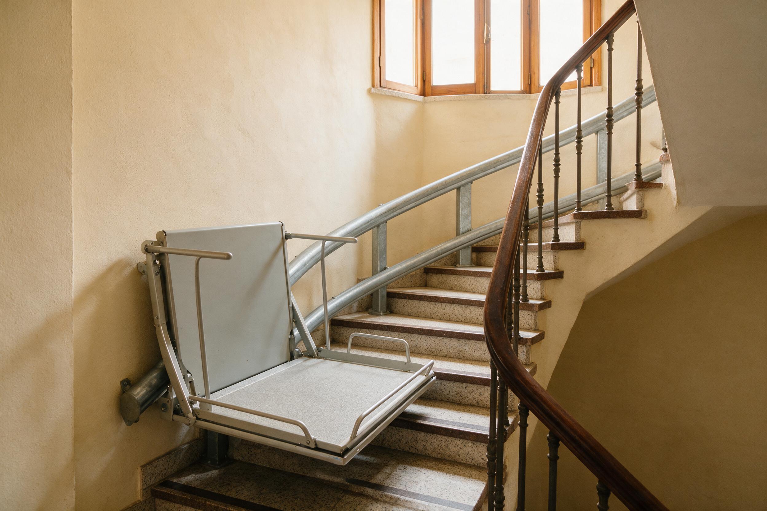 Plataforma salvaescaleras para silla de ruedas en una escalera